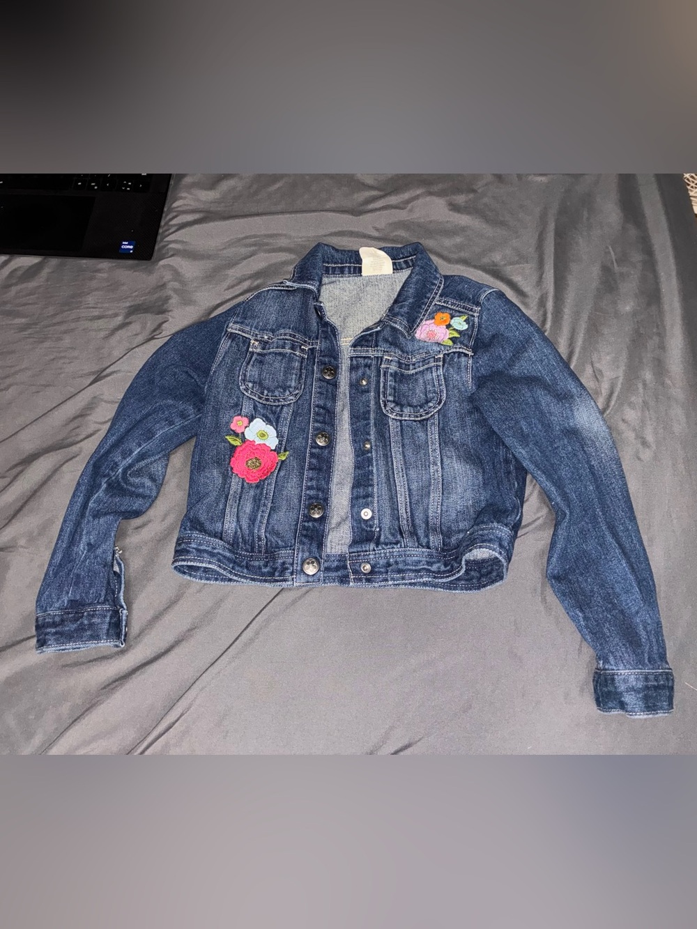 Crazy 8 Girls' Dark Blue Denim Jacket with Floral Patches